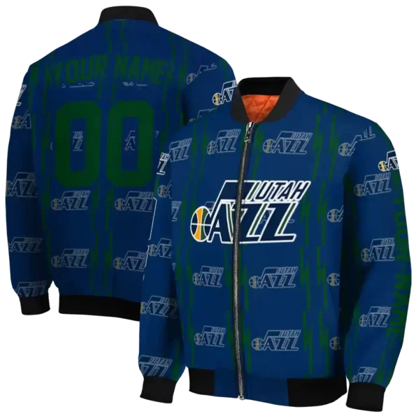 customized utah jazz bolt stripe navy bomber jacket fashion forward