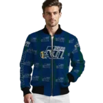 customized utah jazz bolt stripe navy bomber jacket best selling