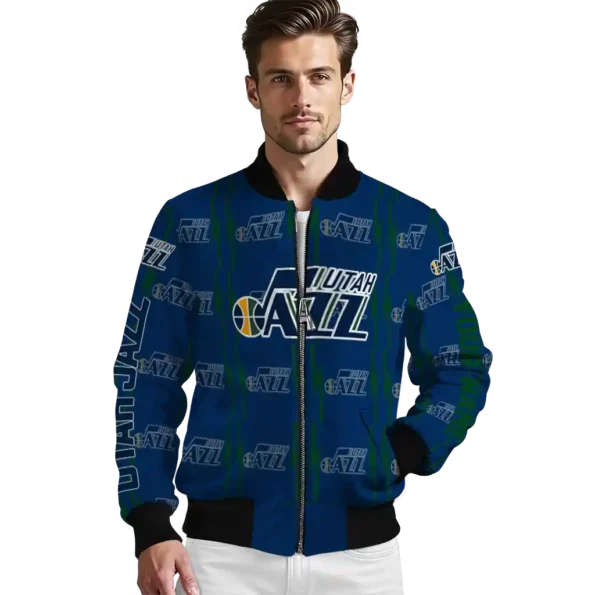 customized utah jazz bolt stripe navy bomber jacket high quality
