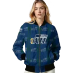 customized utah jazz bolt stripe navy bomber jacket best selling