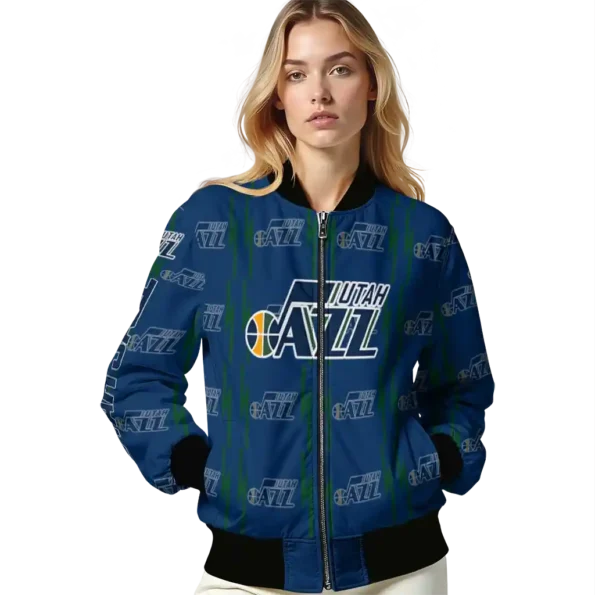 customized utah jazz bolt stripe navy bomber jacket latest model