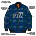 customized utah jazz bolt stripe navy bomber jacket best selling