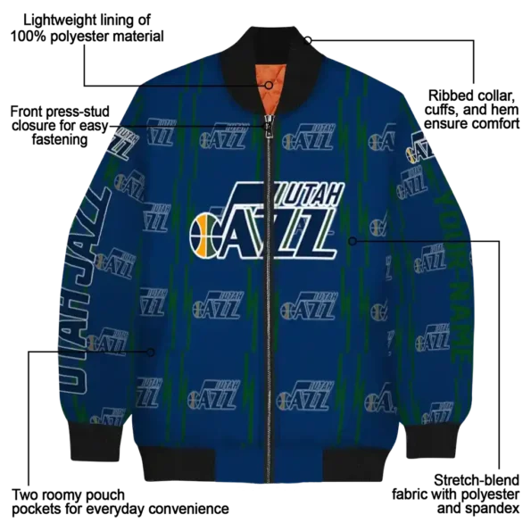 customized utah jazz bolt stripe navy bomber jacket new arrival