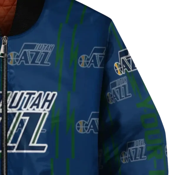 customized utah jazz bolt stripe navy bomber jacket premium grade