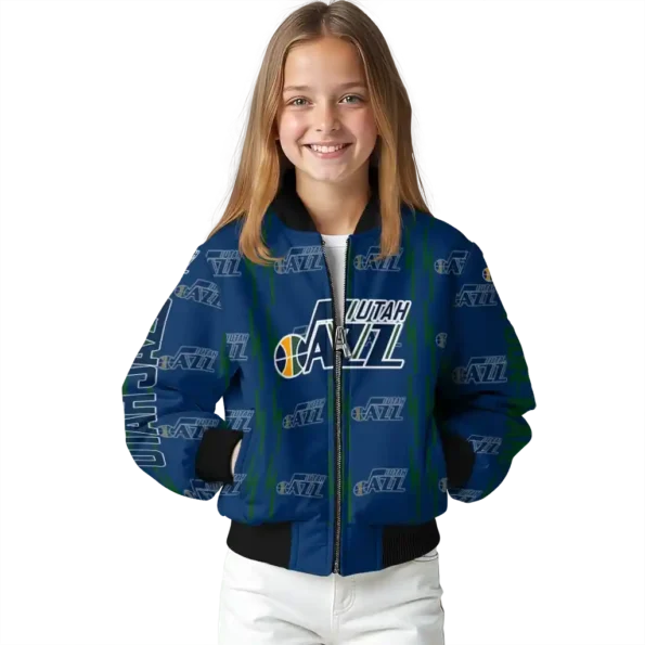 customized utah jazz bolt stripe navy bomber jacket top rated