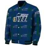 customized utah jazz bolt stripe navy varsity jacket best selling.webp