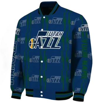 customized utah jazz bolt stripe navy varsity jacket best selling.webp