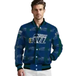 customized utah jazz bolt stripe navy varsity jacket best selling.webp