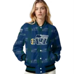 customized utah jazz bolt stripe navy varsity jacket best selling.webp