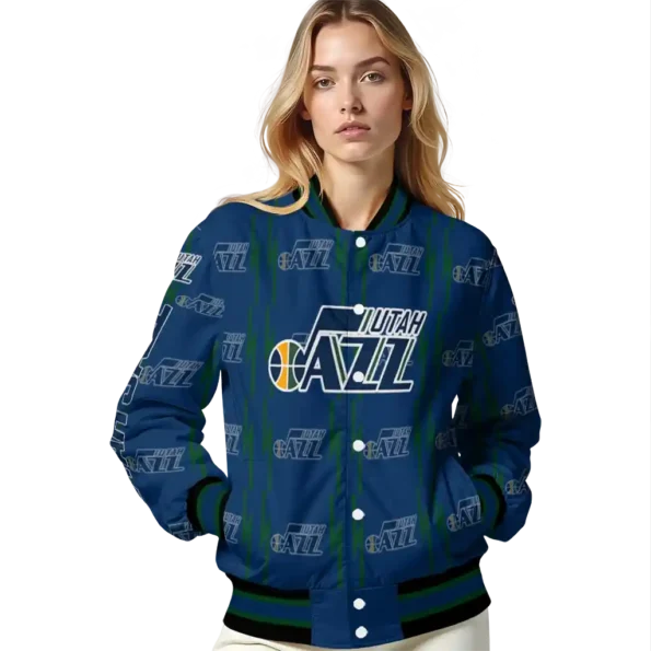 customized utah jazz bolt stripe navy varsity jacket latest model.webp