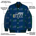 customized utah jazz bolt stripe navy varsity jacket best selling.webp