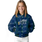 customized utah jazz bolt stripe navy varsity jacket best selling.webp
