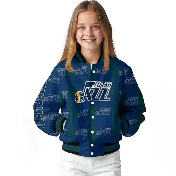customized utah jazz bolt stripe navy varsity jacket top rated.webp