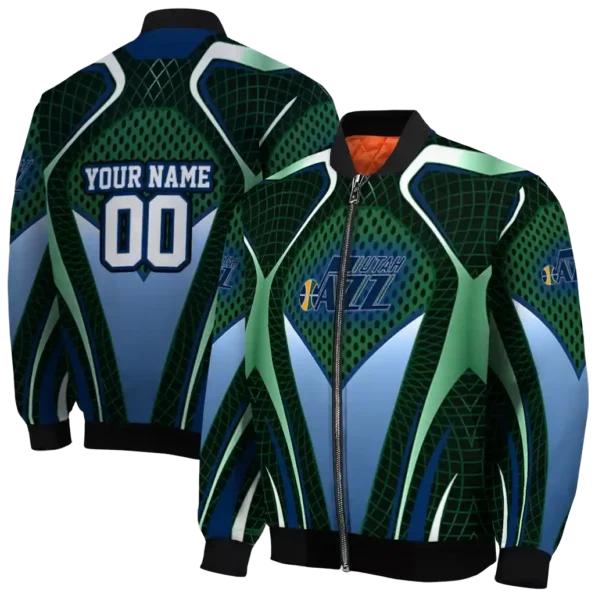 customized utah jazz mesh chest black bomber jacket fashion forward