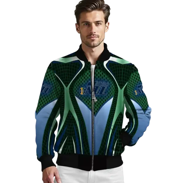 customized utah jazz mesh chest black bomber jacket high quality