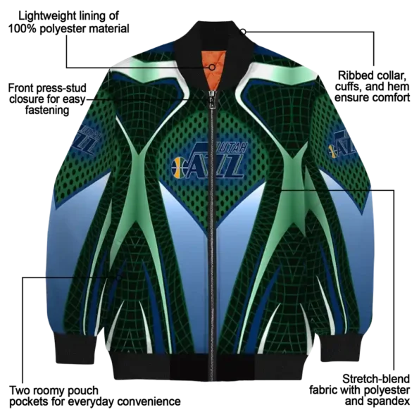 customized utah jazz mesh chest black bomber jacket new arrival