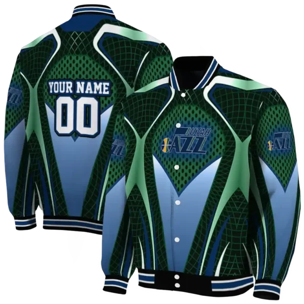 customized utah jazz mesh chest black varsity jacket fashion forward.webp