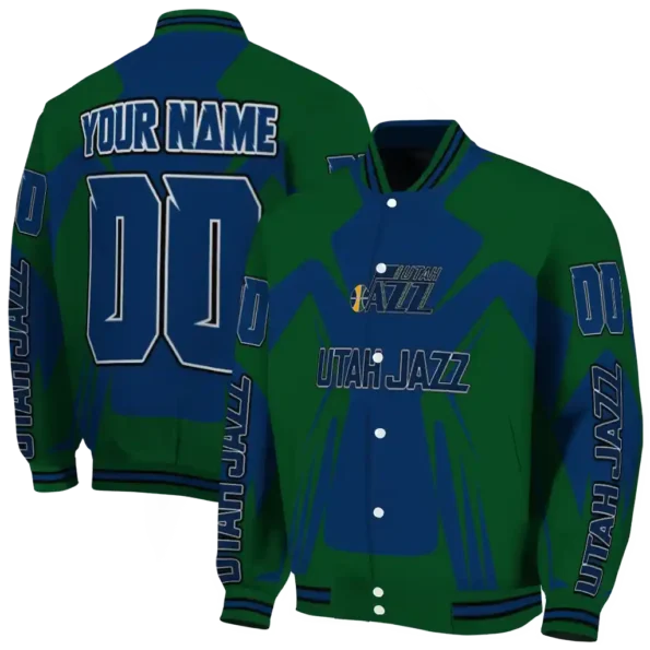 customized utah jazz spider mark navy varsity jacket fashion forward.webp