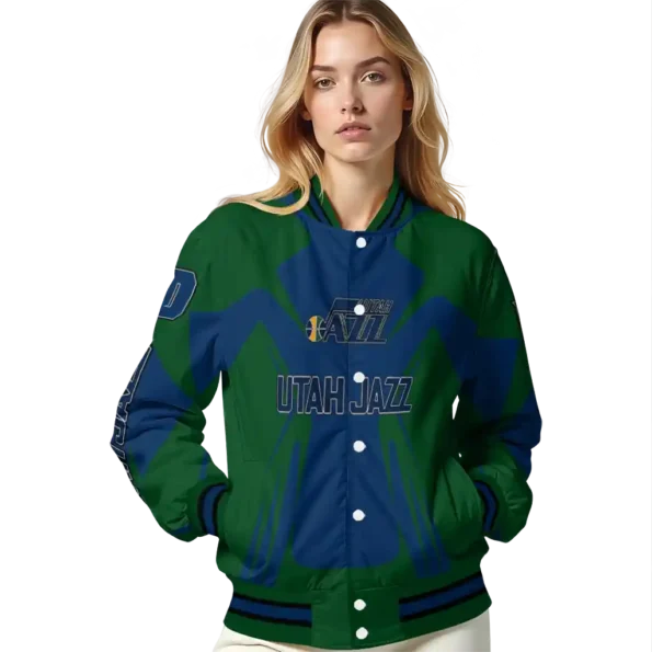 customized utah jazz spider mark navy varsity jacket latest model.webp