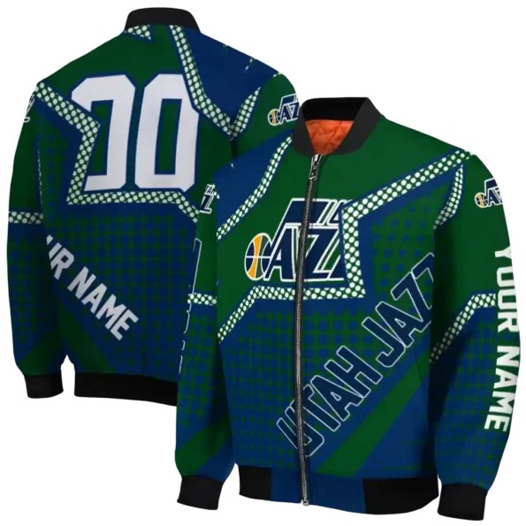 customized utah jazz star burst navy bomber jacket fashion forward