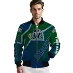 customized utah jazz star burst navy bomber jacket best selling