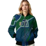 customized utah jazz star burst navy bomber jacket best selling