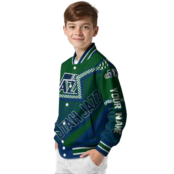 customized utah jazz star burst navy varsity jacket trendy.webp