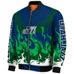 customized utah jazz winged blaze navy white bomber jacket best selling