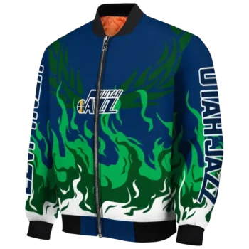 customized utah jazz winged blaze navy white bomber jacket best selling