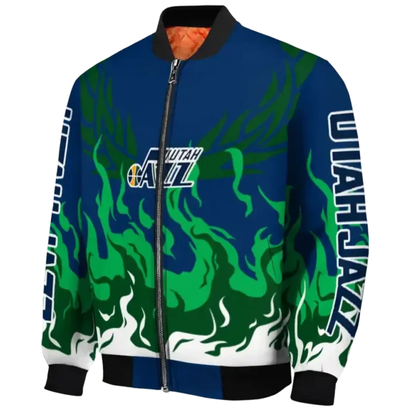 customized utah jazz winged blaze navy white bomber jacket best selling