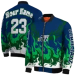 customized utah jazz winged blaze navy white bomber jacket best selling