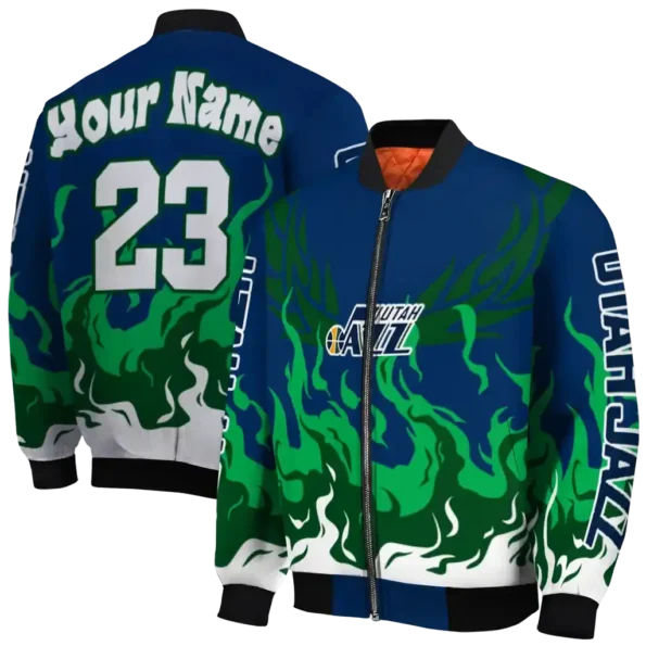 customized utah jazz winged blaze navy white bomber jacket fashion forward