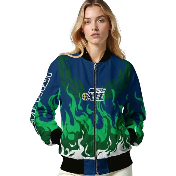 customized utah jazz winged blaze navy white bomber jacket latest model
