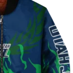 customized utah jazz winged blaze navy white bomber jacket best selling