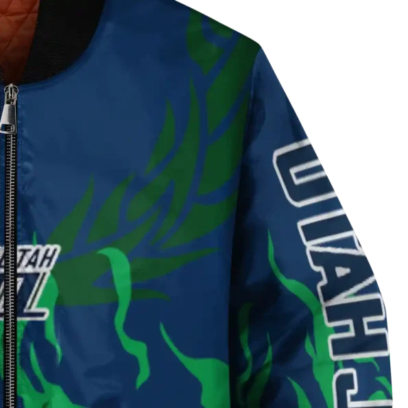 customized utah jazz winged blaze navy white bomber jacket premium grade