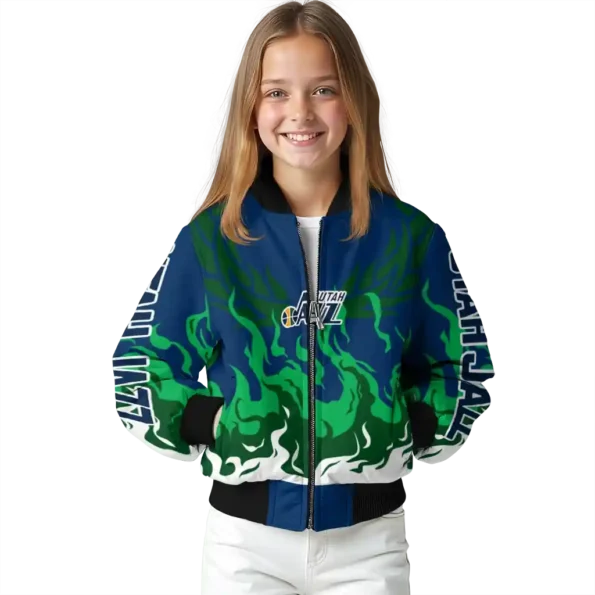 customized utah jazz winged blaze navy white bomber jacket top rated