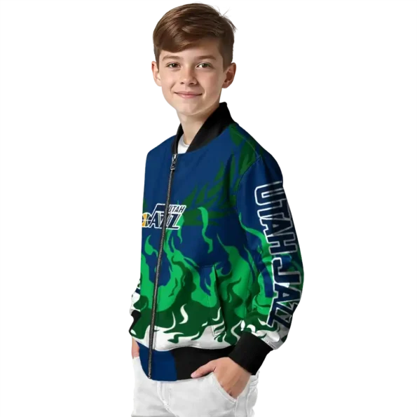 customized utah jazz winged blaze navy white bomber jacket trendy
