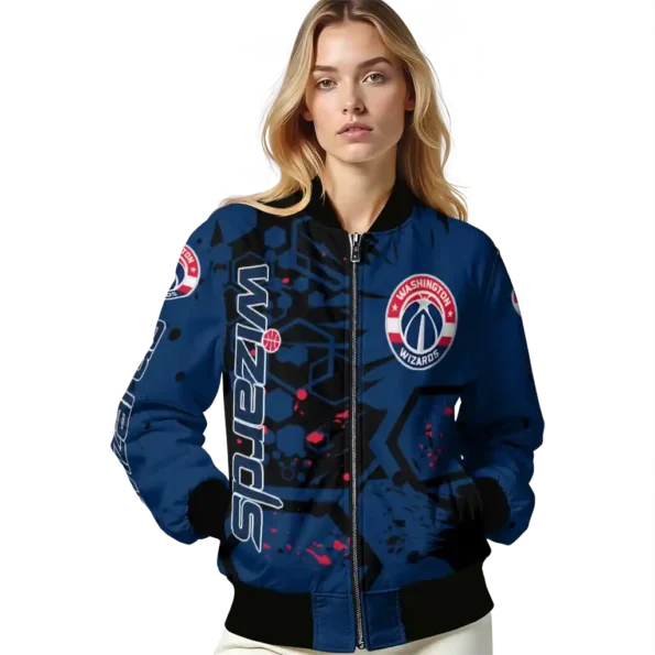 customized washington wizards hexagon cluster blue black bomber jacket latest model