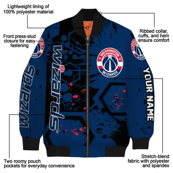 customized washington wizards hexagon cluster blue black bomber jacket new arrival