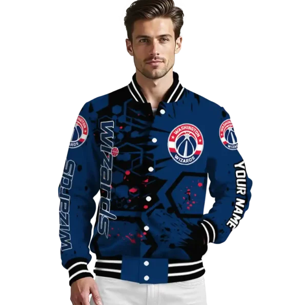 customized washington wizards hexagon cluster blue black varsity jacket high quality.webp