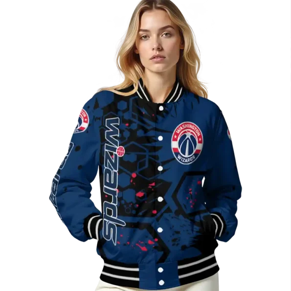 customized washington wizards hexagon cluster blue black varsity jacket latest model.webp