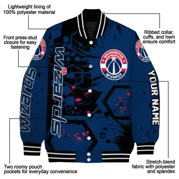 customized washington wizards hexagon cluster blue black varsity jacket new arrival.webp