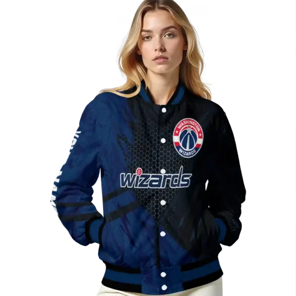 customized washington wizards hexagon mesh blue black varsity jacket latest model.webp