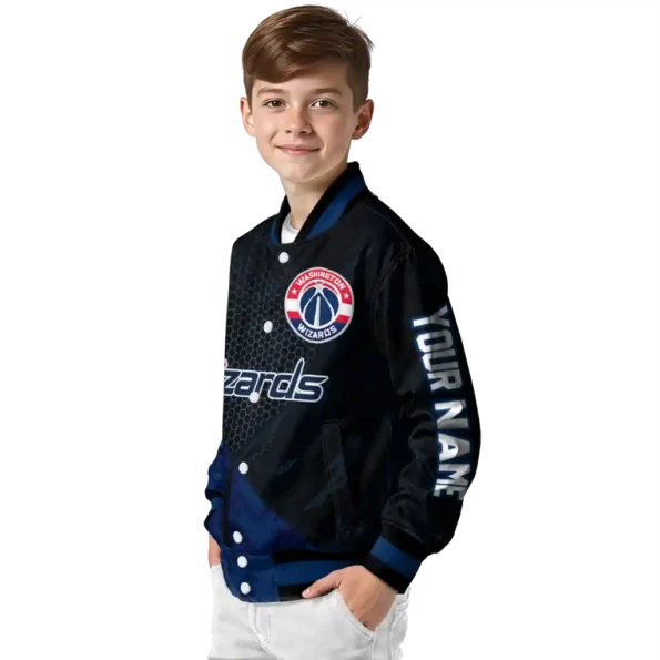 customized washington wizards hexagon mesh blue black varsity jacket trendy.webp
