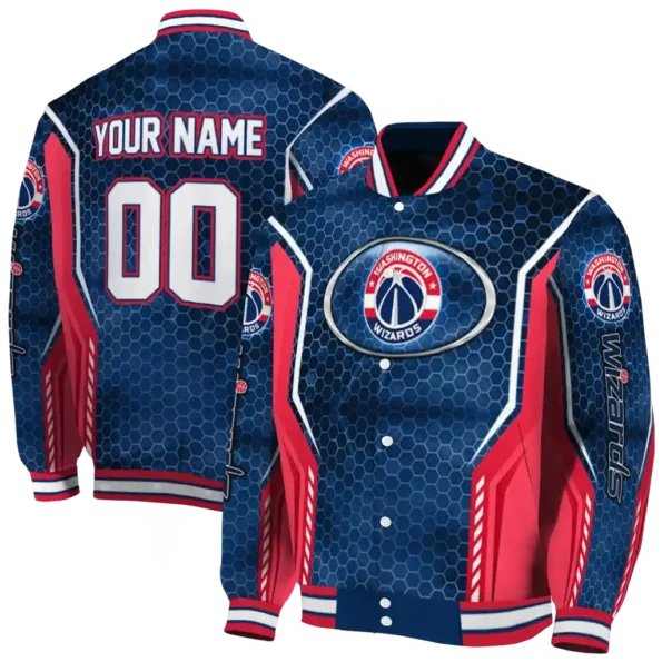 customized washington wizards power plate blue varsity jacket fashion forward.webp
