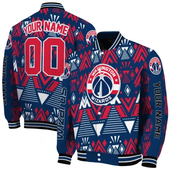 customized washington wizards pyramid shapes blue varsity jacket fashion forward.webp