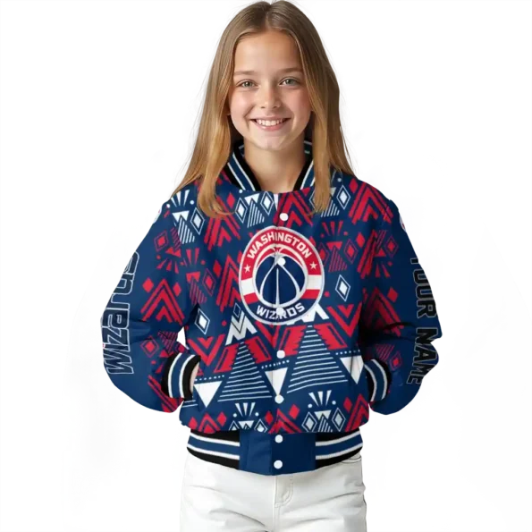 customized washington wizards pyramid shapes blue varsity jacket top rated.webp
