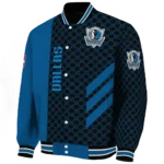 dallas mavericks triple side stripes blue black varsity jacket best selling.webp