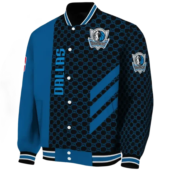 dallas mavericks triple side stripes blue black varsity jacket best selling.webp
