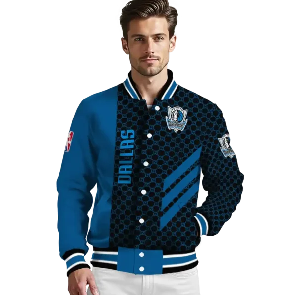 dallas mavericks triple side stripes blue black varsity jacket high quality.webp